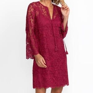 🍃🌺 Johnny Was - 'Harper' Lace Dress in Smoky Red